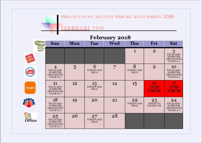 Jadual Aktiviti Februari 2018