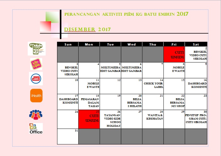 Jadual Aktiviti Disember 2017