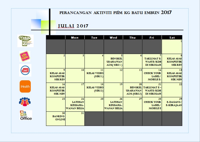 Jadual Aktiviti Julai 2017
