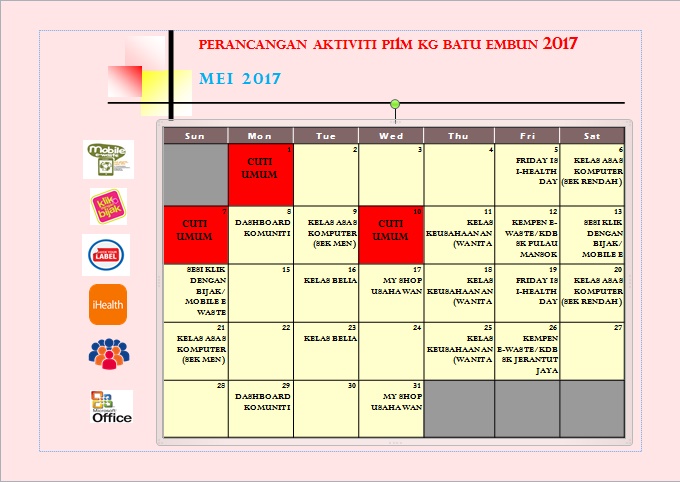 Jadual Aktiviti Mei 2017