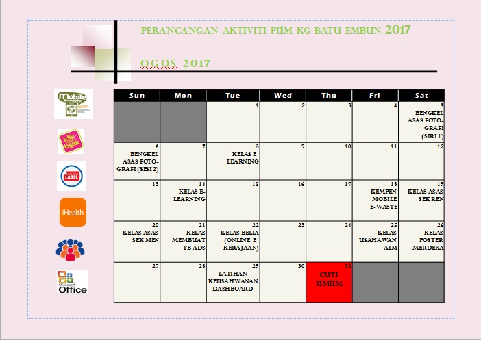 Jadual Aktiviti Ogos 2017